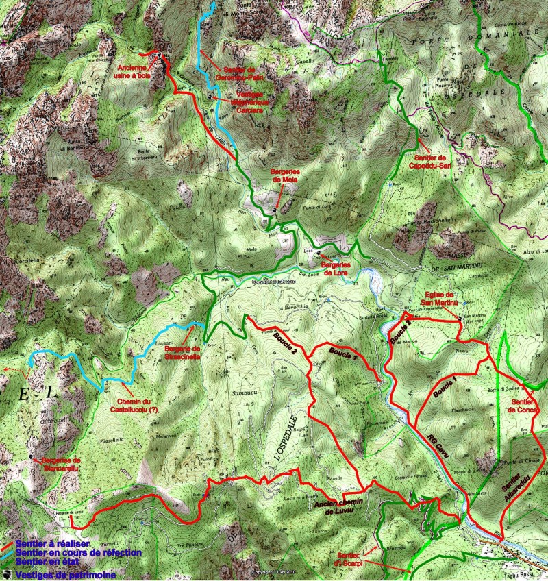 Carte du Haut-Cavu et de San Martinu avec des idées d'aménagements