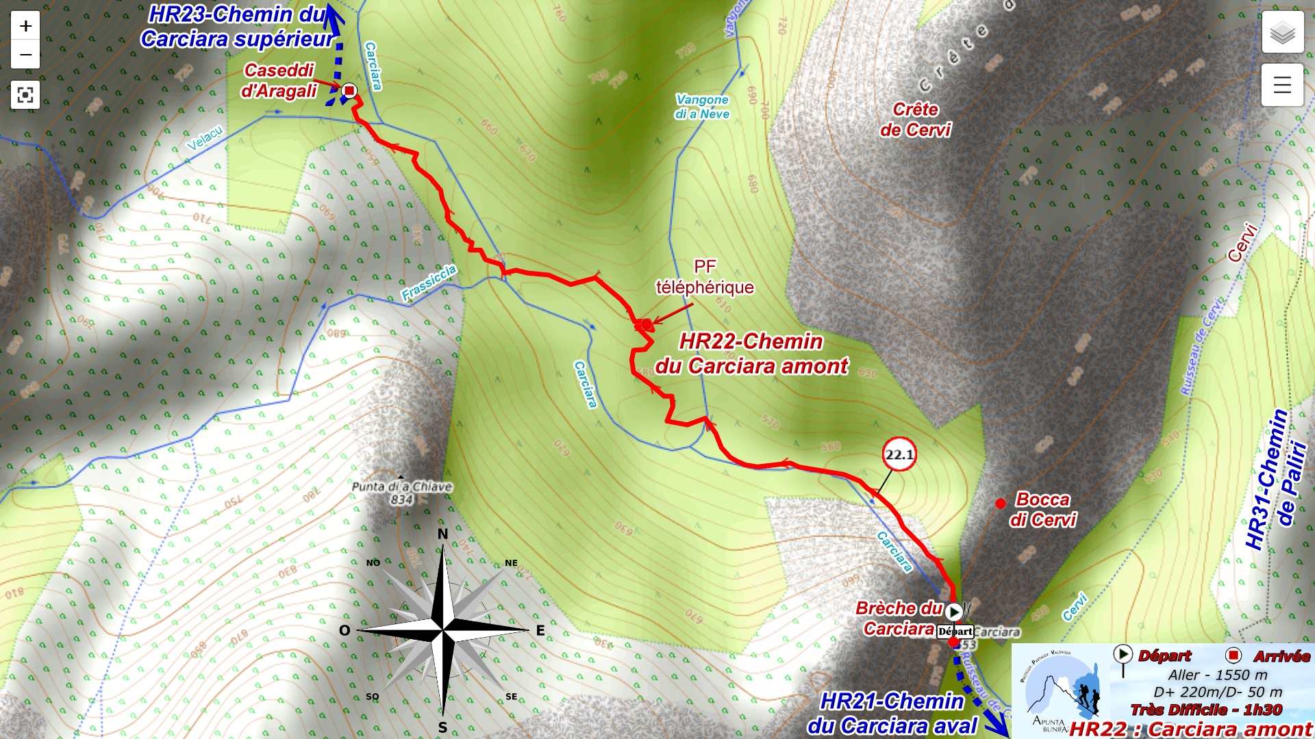Plan HR22 : Chemin du Carciara amont