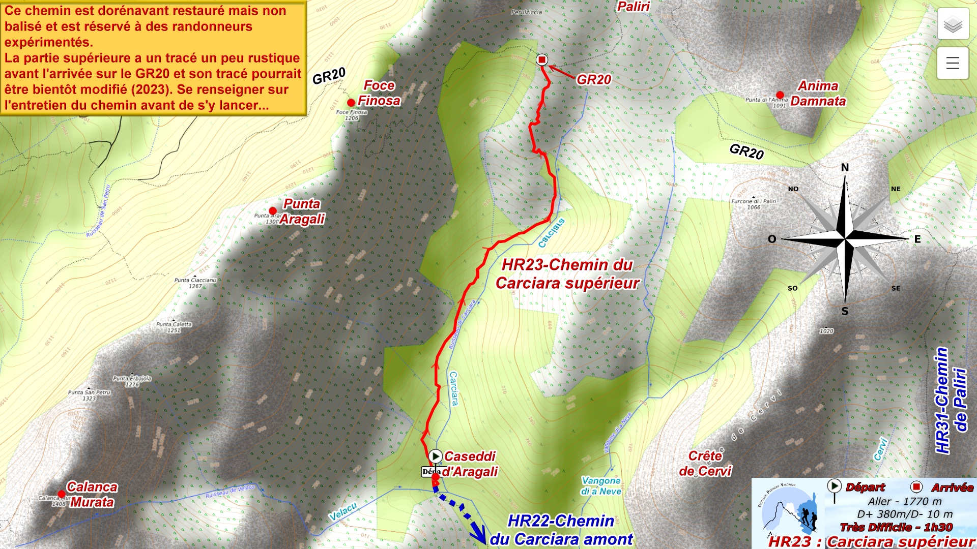 Plan HR22 : Chemin du Carciara amont