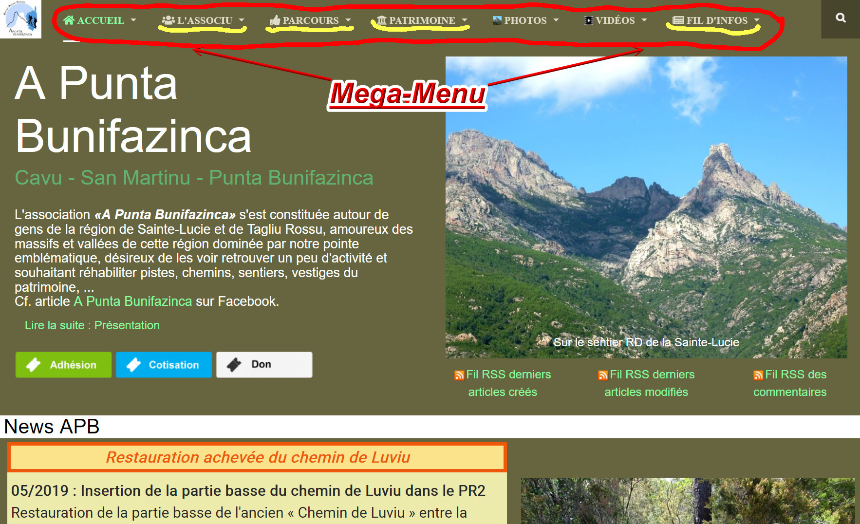 Modifications site APB::Page du site Internet APB avec nouveau Méga-menu