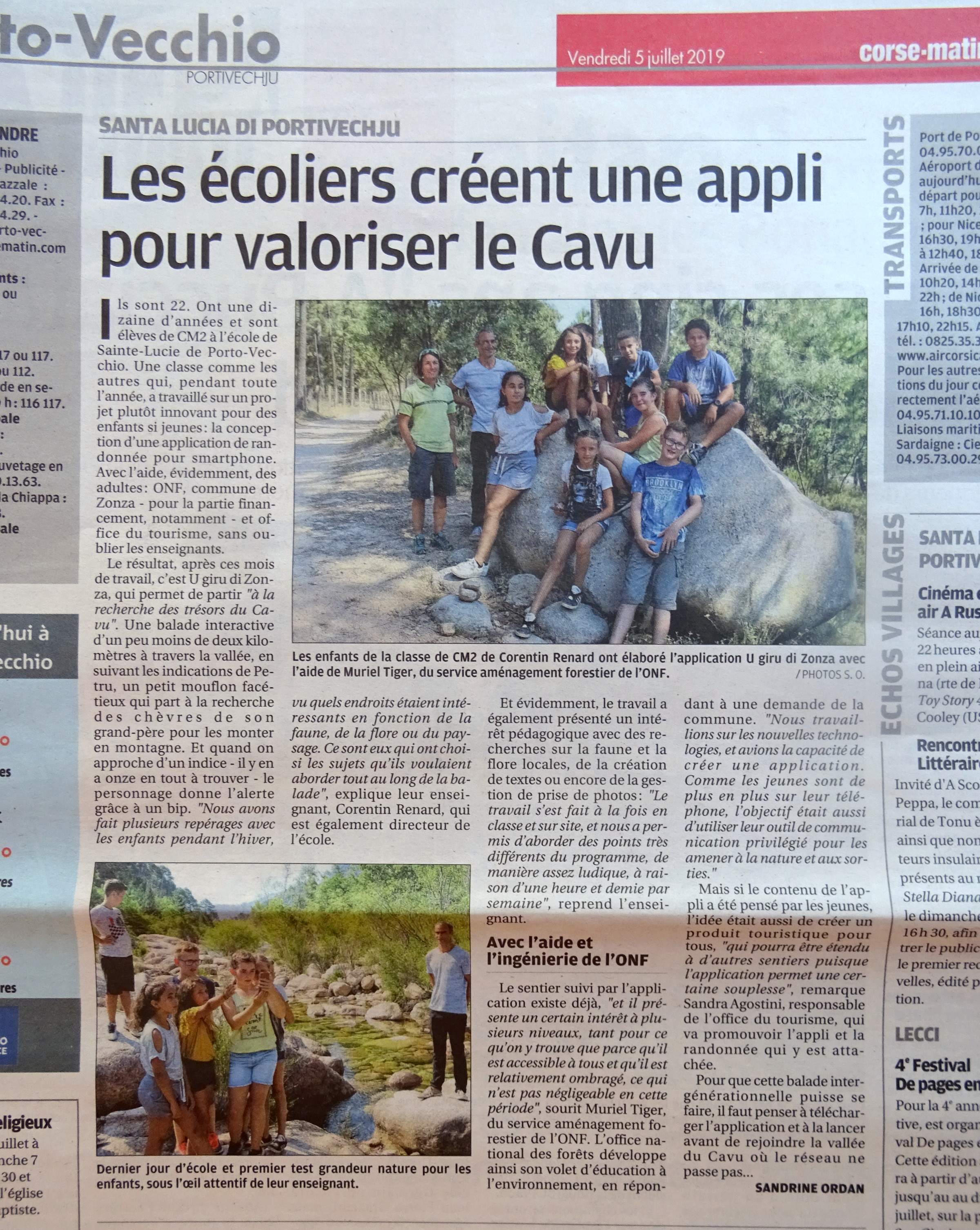 L'appli connectée du Cavu::Article de Corse-Matin du 05/07/2019
