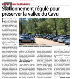 Article Corse-Matin numérique : Stationnement régulé pour prserver la vallée du Cavu